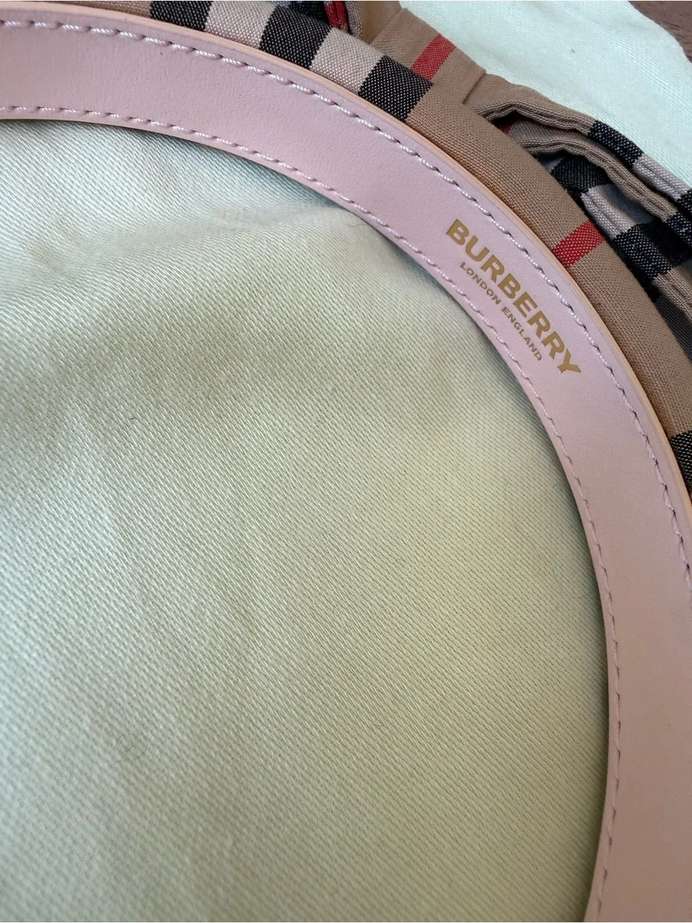 Burberry Pink & Beige Plaid Headband with Bow Accent